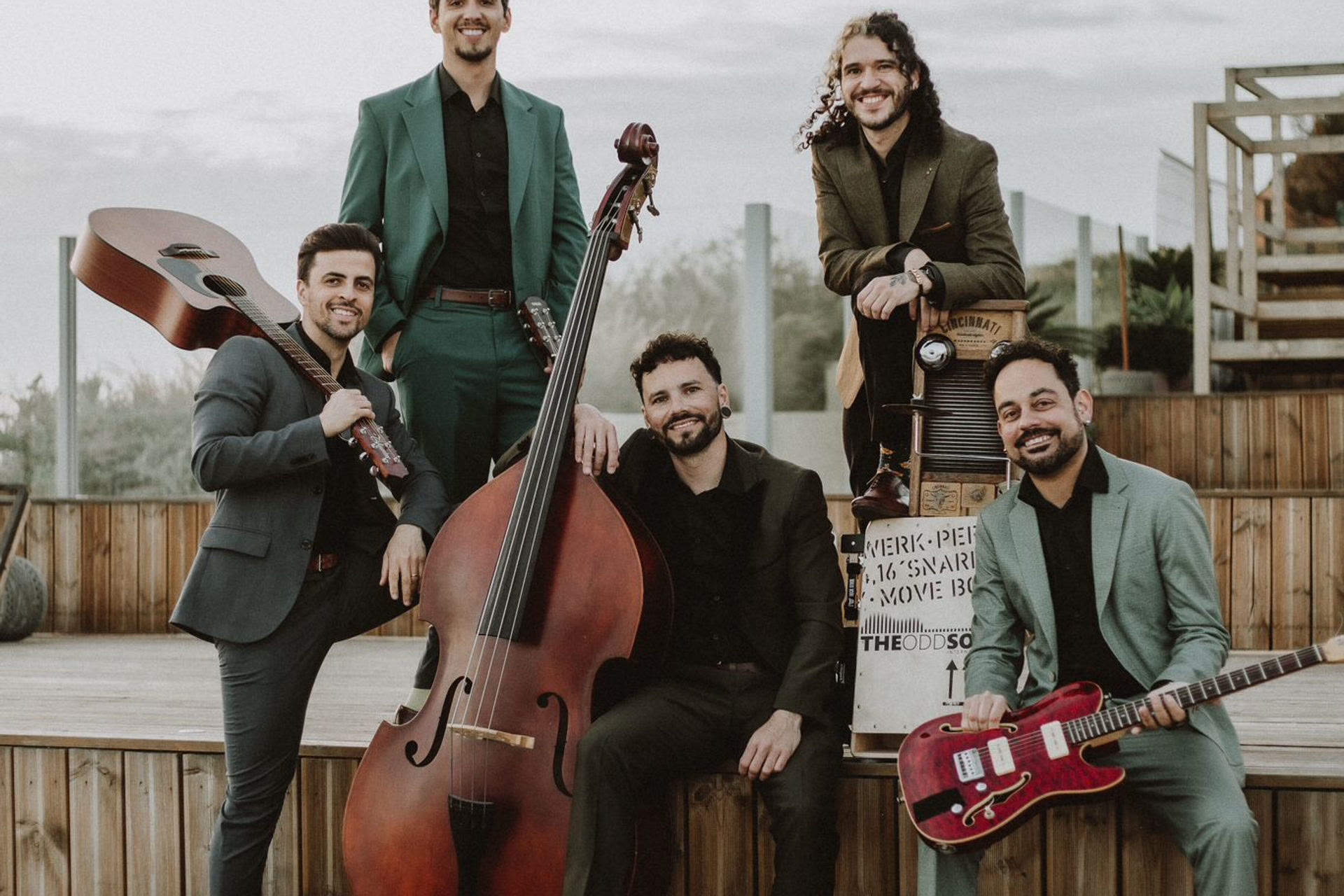 Strolling band performing at an outdoor event in England